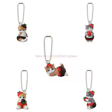 Bandai Mofusand Strawberry Chocolate Shaped Cat Pendant Gashapon Keychain Collectible Decorative Orn