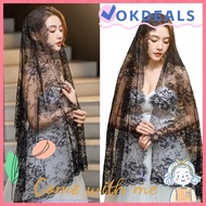 Women's Elegant Black Lace Shawl & Veil - Perfect for Weddings and Church