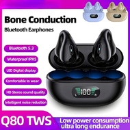 Q80 Wireless Bluetooth Earphones Ear-Clips Design Sports Music Games Headsets Digital Display Earbud