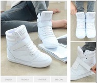 零碼35-韓版隱形內增高女鞋坡跟休閒運動高幫鞋白色學生板鞋
