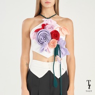 TandT - BOUQUET TOP - ROSES BOUQUET HAND-CRAFTED HALTER NECK TOP เสื้อผูกคอและหลัง ตกแต่งช่อดอกกุหลา