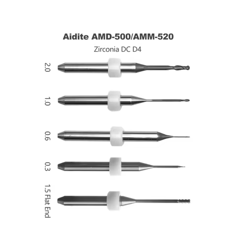 Aidite AMD-500/AMM-520 Dental Lab Zirconia DC D4 Milling 0.3/0.6/1.0/1.5Flat/2.0 Bur Wear Resistant 