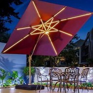 戶外遮陽傘庭院傘太陽能燈LED外擺攤室外羅馬傘伸縮式花園露臺