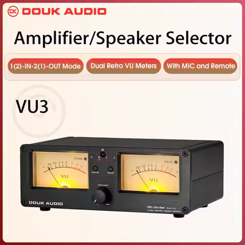 Douk Audio Dual Analog VU Meter Sound Level DB Panel Display 2-way Amplifier / Speaker Switcher Box 