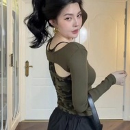 Off-the-Shoulder Zip Shirt with 2-String Shirt L72