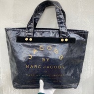 Marc Jacobs 義大利 深藍灰 偏挺度亮皮表面 牛仔布內裡 古董包