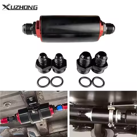 High Flow Inline Fuel Filter 100 Micron Cleanable 6AN 8AN 10AN Adapter Universal