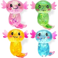 4pcs Axolotl Squishy Stress Relief Toy Glitter Fidget Toys Cute Malt Sugar Axolotl Toy Fidget Toys A
