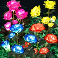 3/5 Head LED Solar Rose Flower Light Home Garden Lawn Simulation Decoration Flower Lamp Waterproof O