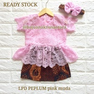 KEBAYA ANAK DAN KEBAYA BAYI PEPLUM LENGAN PENDEK WARNA PINK MUDA