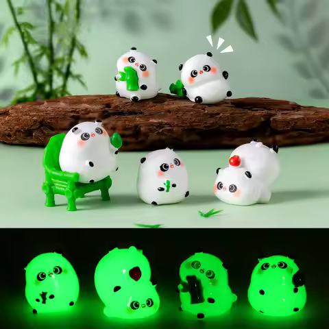 7Pcs Glow Little Luminous Panda Resin Figurine Animal Model DIY Home Decor Miniature Fairy Garden De
