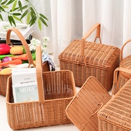 Imitation Rattan Plastic Woven Handle Square Picnic Basket PP Imitation Rattan Basket Shopping Baske