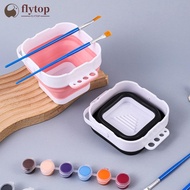 FLYTOP Kids Silicone Collapsible Paint Cup with Handle & 4 Brush Holes Non-Spill Toddler Art Craft W
