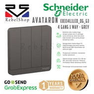 Schneider AvatarOn Grey 4 Gang 1 Way Light Switch - E8334L1LED_DG_G3