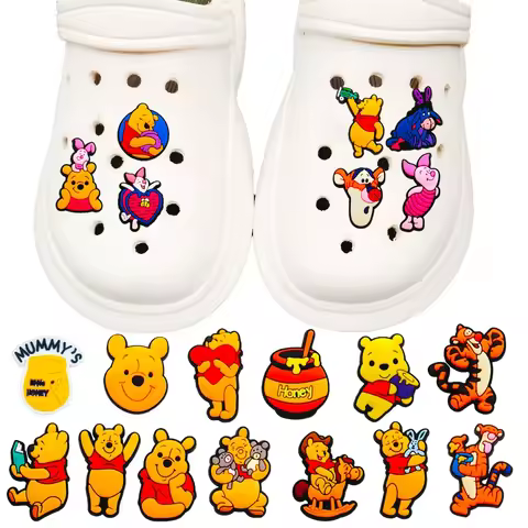 17/20pcs Cartoon Winnie Pooh Shoe Charms, DIY Decor Accessories, Classic Clog Sandal Buckle Gifts fo