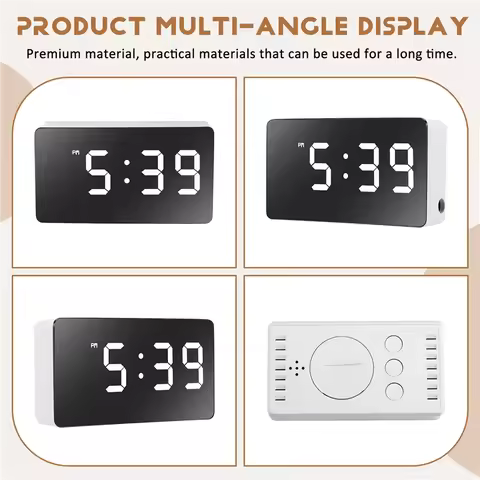 AA81-LED Multifunctional Mirror Clock, Digital Alarm Snooze Display Time Night LCD Light,Desktop USB