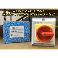 HENLY 25A 3 POLE WATERPROOF ISOLATOR SWITCH