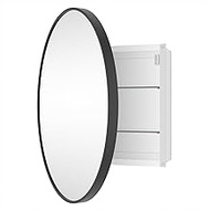 HOMECOOKIN Bathroom Medicine Cabinet with Mirror, Black Round Mirror Medicine Mabinet Wall Mounted with Aluminum Alloy Metal Framed, Surface Mount Medicine Mabinet with Storage, 24 Inch