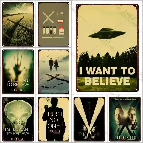 The X-Files Metal Print Plates Alien Ufo Tv Series Retro Movie Tin Sign Poster Man Cave Metal Tin Si