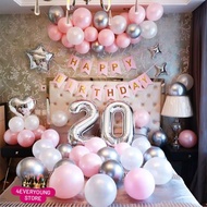 Happy BIRTHDAY BEDROOM PINK WHITE SILVER THEME Decoration Package/BIRTHDAY Decoration