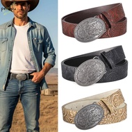 PERKYU Western Cowboy Belt, Vintage PU Leather Carved Buckle Embossed Belt, Fashion Retro Y2K Punk R