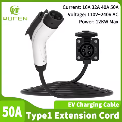 WUFEN EV Charger J1772 Extension Cord 50A Max 12KW Type 1 to J1772 EV Charging Cable Type 1 Extensio
