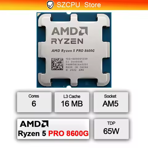 AMD Ryzen 5 PRO 8600G - New Ryzen 5 8000-G Series 6-Core 4.3 GHz Socket AM5 65W AMD Radeon 760M Proc