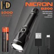 NICRON B200 Rechargeable Tactical Flashlight / 1000 Lumen / 1 Year Warranty