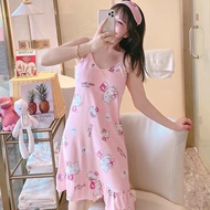 Fast send Cute Spaghetti Night Dress For Women Pajama Sleepwear Ruffle Pambahay Duster Freesize（KapalSoft）