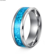 CLEIGHTEENCY 2PCS Blue Opal Inlay Ring, Stainless Steel Blue Opal Inlay Stainless Steel Wedding Ring