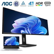 Monitor LCD Komputer AOC 34-inci Skrin Terus 4K 75Hz Monitor Pejabat Berputar Boleh Laras U34P2C