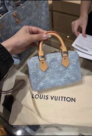 新款🔥Louis Vuitton Lv nano speedy sky denim blue handbag logo 印花牛仔布 手柄 手提袋 斜孭單肩包可拆卸肩帶 天空藍色 M11212 全新正品
