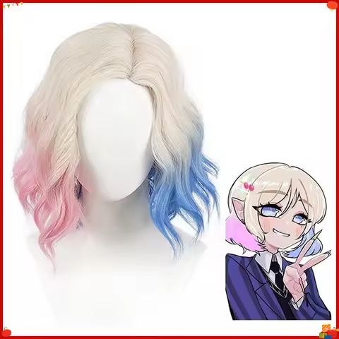 Gradient Pink Blue Short Synthetic Wig Inspired By Enid Sinclair Style Cosplay Full Head Hairpiece P