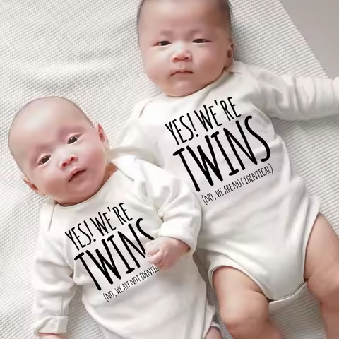 Yes We Are Twins Newborn Infant Bodysuits Funny Letter Baby Toddler Long Sleeve Jumpsuits Boys Girls