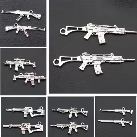 4pcs Guns Metal Pendants, Rifles Charms, Submachine Gun Charms, Sniper Rifle Charms, Guns Lovers Cha