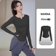 Atasan Olahraga Wanita  Lengan Panjang V-Leher Baju Kaos Sport Wanita Zumba Yoga T-shirt Polos Cepat