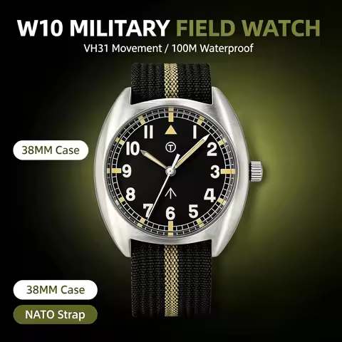 MILITREK W10 Pilot Men's Quartz Watch 38mm Vintage Military Field Watch AR Sapphire Glass 10ATM Wate