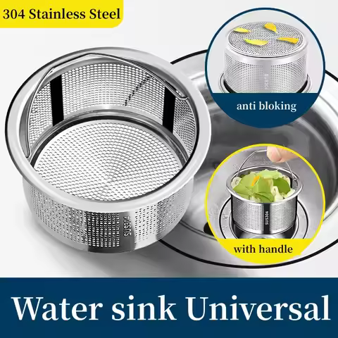 Stainless Steel Kitchen Sink Strainer Plug 99% Sink Drain Cover Filter Basket With Handle Waste Filt