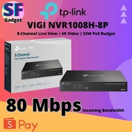 TP-LINK Tplink 8CH 8 Channel 4K 8MP 8 Megapixel IP Network CCTV NVR Recorder 8 PoE+ 53W VIGI NVR1008