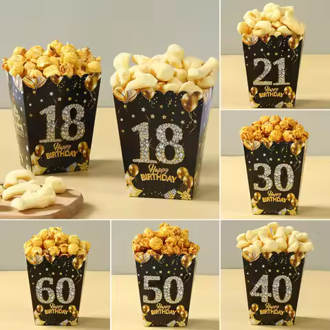 Black Gold Birthday Popcorn Box 18 years old Birthday Party Decor 18th 30th 40th 50th 60th Birthday 