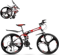 Folding Adult Bike,26-inch Variable Speed Double Shock Absorption Off-road Racing,with Front Shock Lock,4 Colors,Suitable for Height 165-185cm (Red 21)