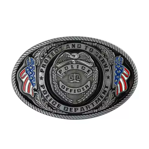 American Bald Eagle National Flag Police Officer Shield Geometry Oval Zinc Alloy Metal Belt Buckle R