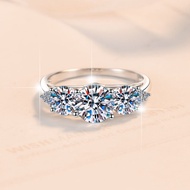 【 GRA Certificate Attached 】 2ct Pure Moissanite Ring, Fashionable 3-Diamond S925 Pure Silver Plated