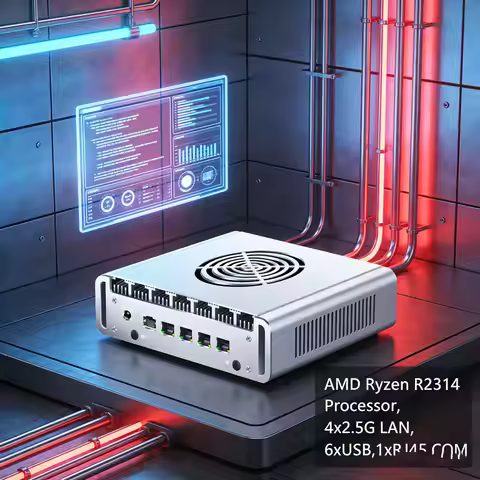 Fanless Firewall Appliance AMD Ryzen R2314 Processor Industrial Mini PC 4*Intel I225-V LAN RJ45 COM 