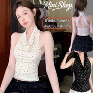 Mini shop (FY2862) New 2025 Comfortable Tank Top Polka Dot Details Cream-Colored Backless Elegant An