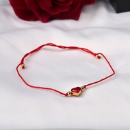 XF800 Real 24K Gold Anklet Pure 999 Heart Pendant 18K Gold Ball Hand Woven Adjustable Red Rope for Women Fine Jewelry Gift S527