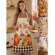 1pc Thanksgiving Pumpkin Maple Leaf Mushroom Pattern Apron, Can Be Used As Kitchen And Dining Room A