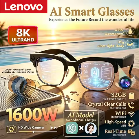 Lenovo 8K 1600MP AI Smart Glasses Hands-Free Calling AI Translation AI Voice Assistant Remote Contro