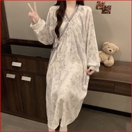 GC1 Sweet Floral Print Cotton Nightgown - V-neck Cardigan with Long Sleeves