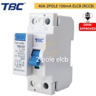 TBC ELCB RCCB 40A 63A 2POLES 240V 100mA Sirim Approved